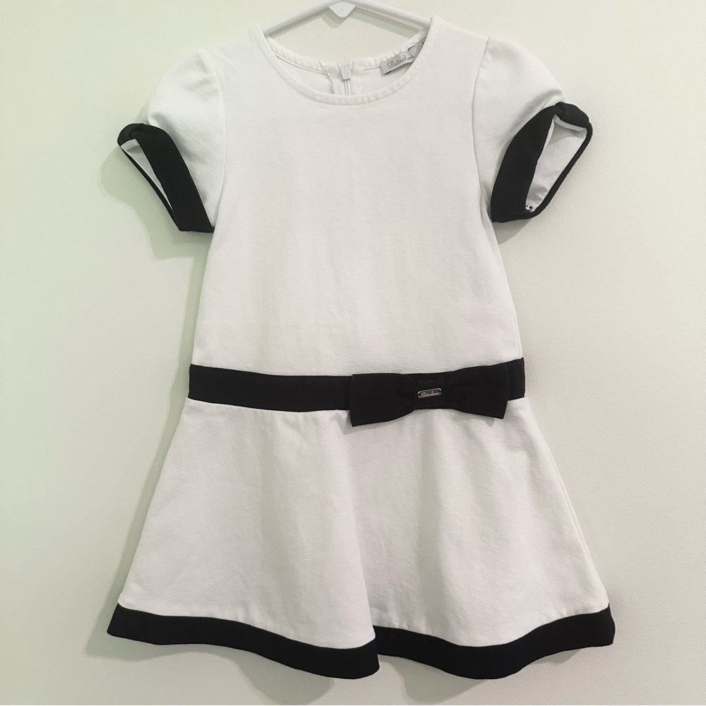 Patachou French Boutique White and Black A-Line Short Sleeve Dress Girls size 4